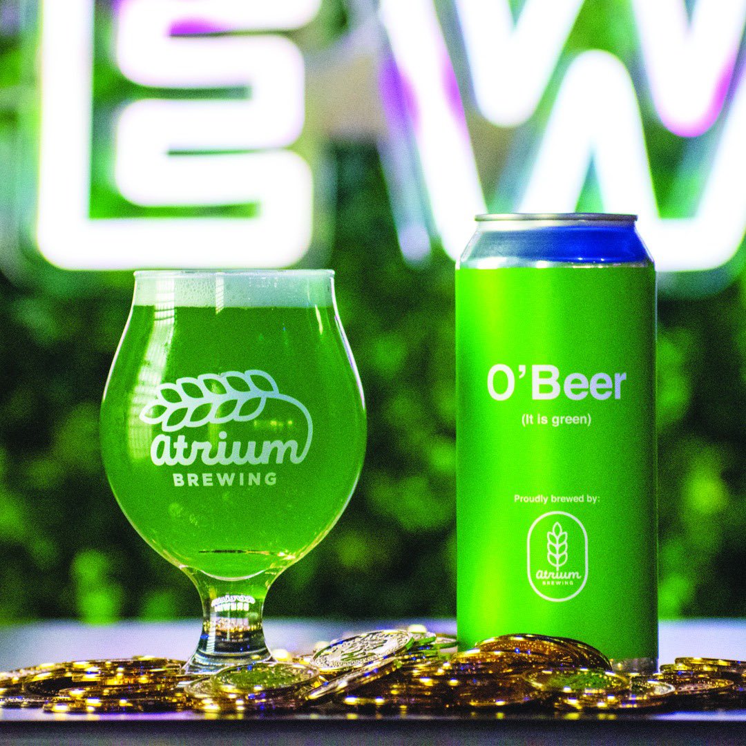 It is green. Atrium Brewing re-released their “O’Beer” green sour just in time for St. Patrick’s Day.

Photo: Atrium