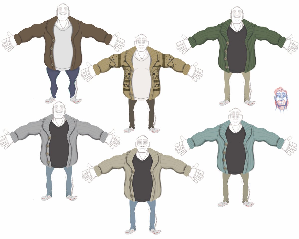 rob_rochford's tweet photo. Variation really brings the character to life. Is he earthy? Is he feeling bright? Does he feel like the rug really tied the room together? All important questions and should be shown in the outfit. #outfit #shortfilm #captaincuddles #sketchs  #production #drawing #preproduction https://t.co/CpznoDDhnI