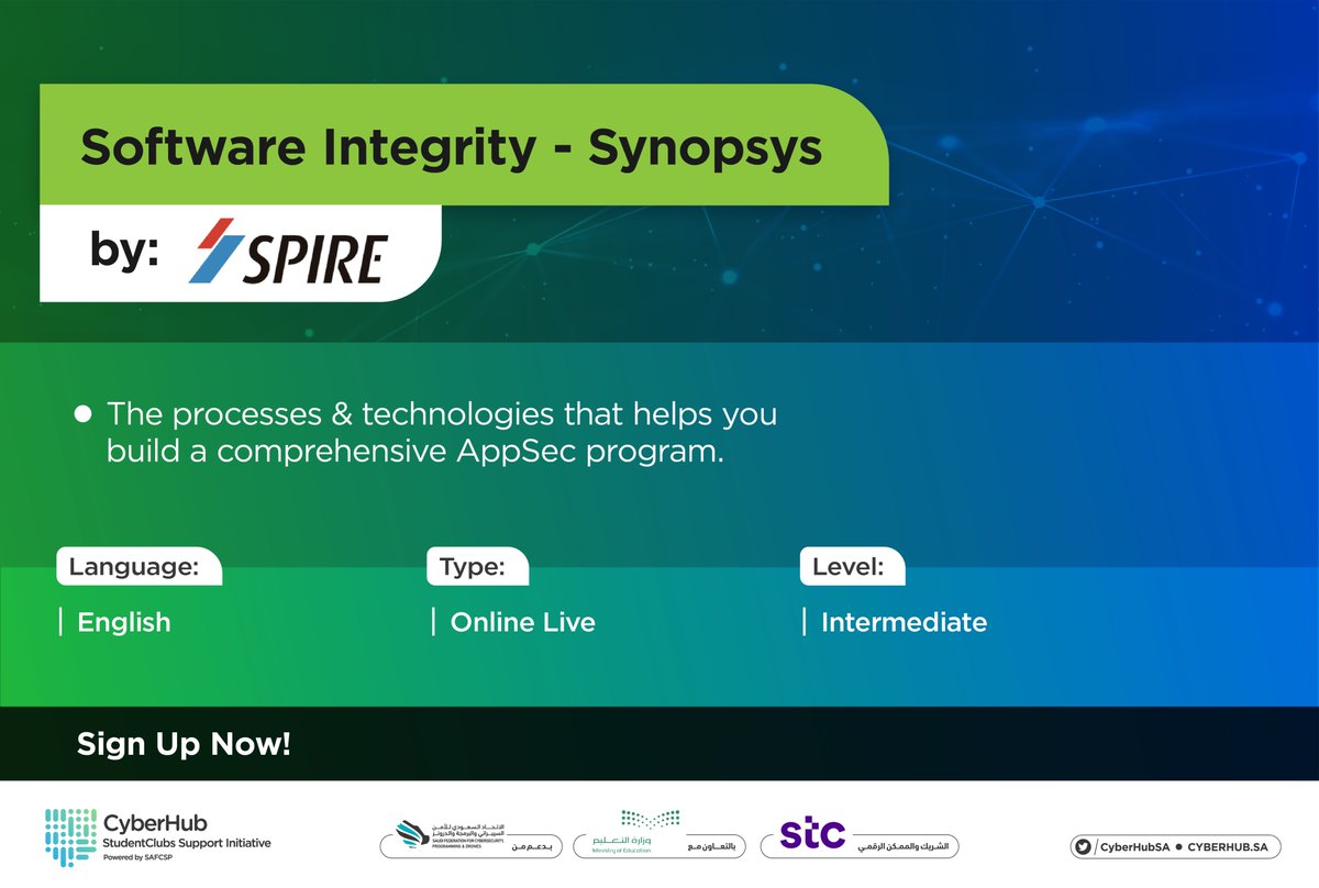 TuwaiqClubs's tweet photo. Sign in now at #CyberHub platform! to join “Software Integrity” session by @SpireSolutions
on 17th of March 
at 3pm https://t.co/fwsWazcoLD