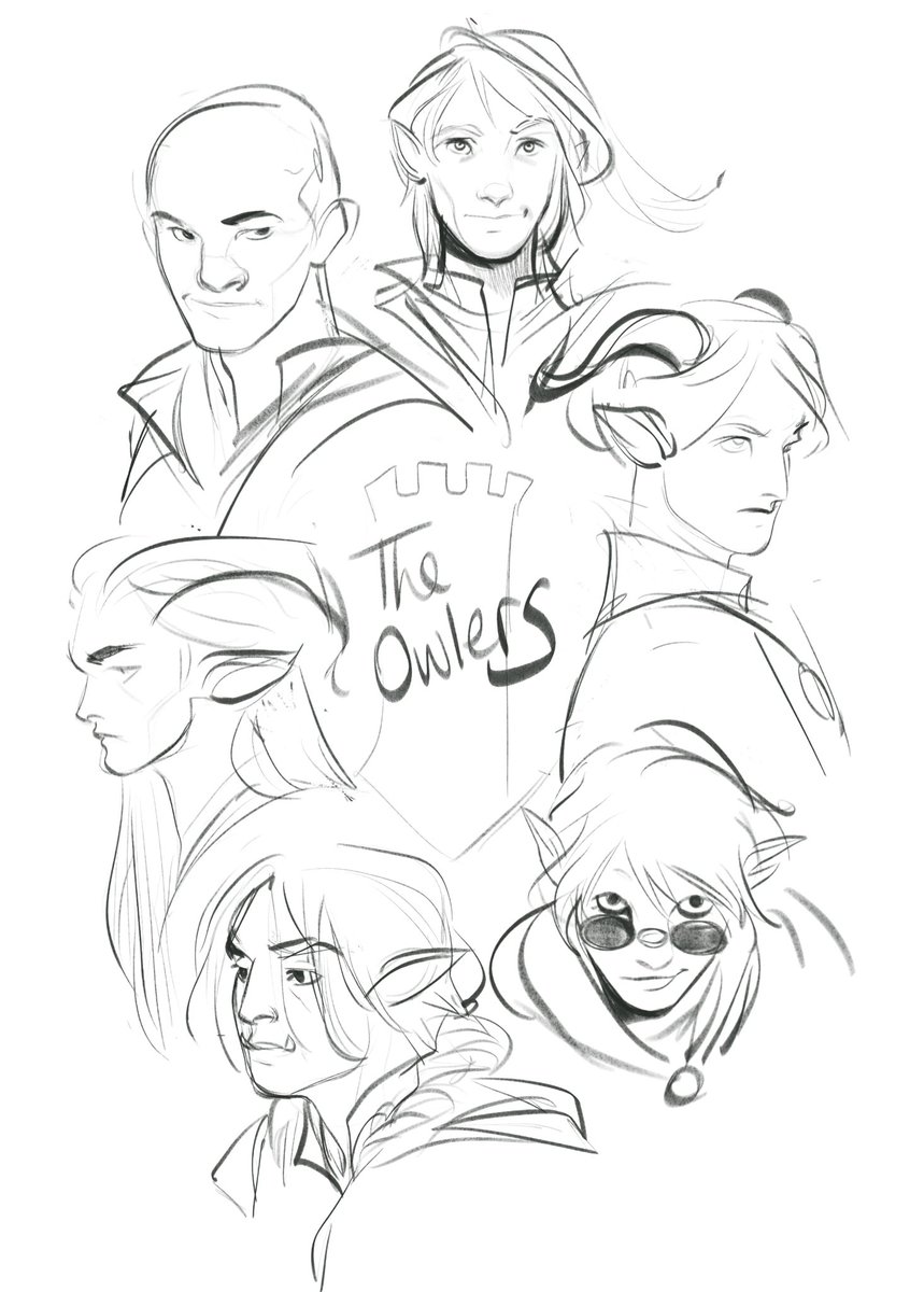 During lunch break I sketched my DnD party, the Owlers ("i gufi della torre" in italian) 🦉 ✨