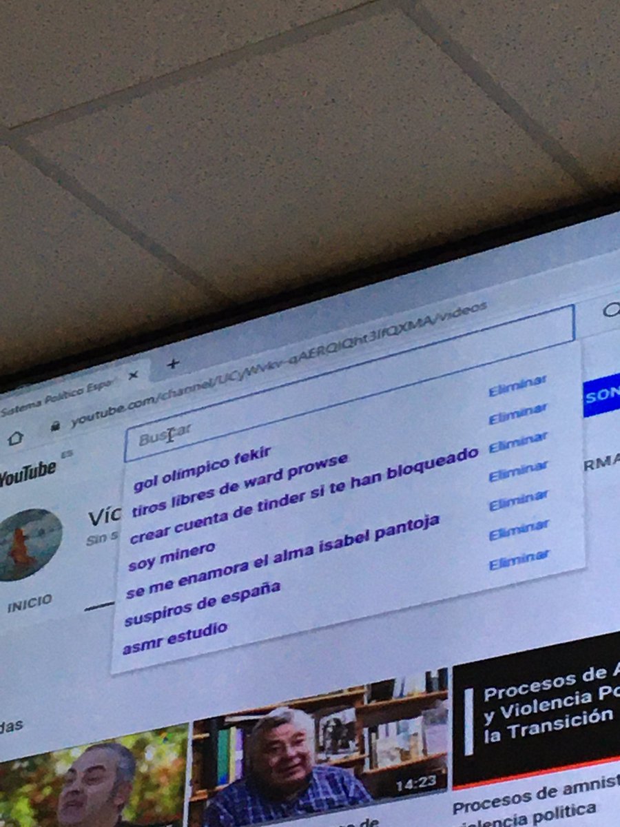 historial del buscador de youtube del ordenador de un aula