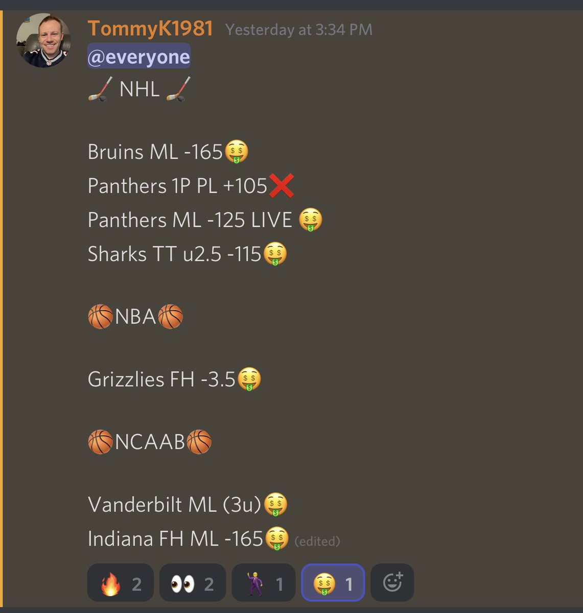 TommyKSports's tweet photo. Taco Tuesday was very good to us!! Sharks bet was VERY sweaty after 2 quick goals in 1P, that’s when I took the Panthers ML live. #GamblingTwitter #moneymade #ontowednesday #NBA #NHL #NCAAB https://t.co/qnEDKdyx6b