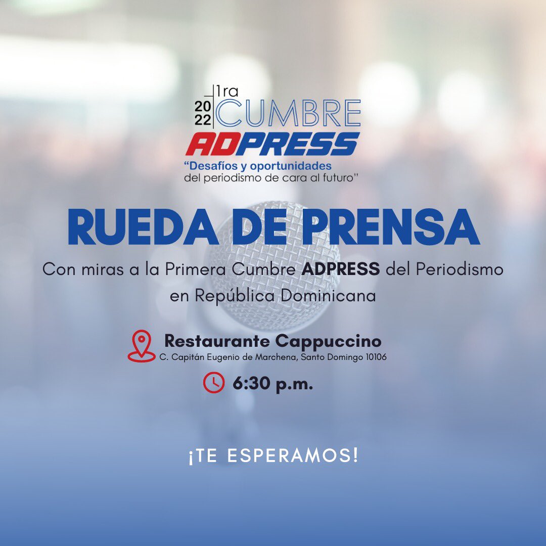 cumbre_adpress's tweet photo. Hoy tendremos la primera cumbre de periodismo ADPRESS. 

#cumbreadpress2022
#periodismodecalidad
#periodismodelfuturo https://t.co/IdBuDZJT8P