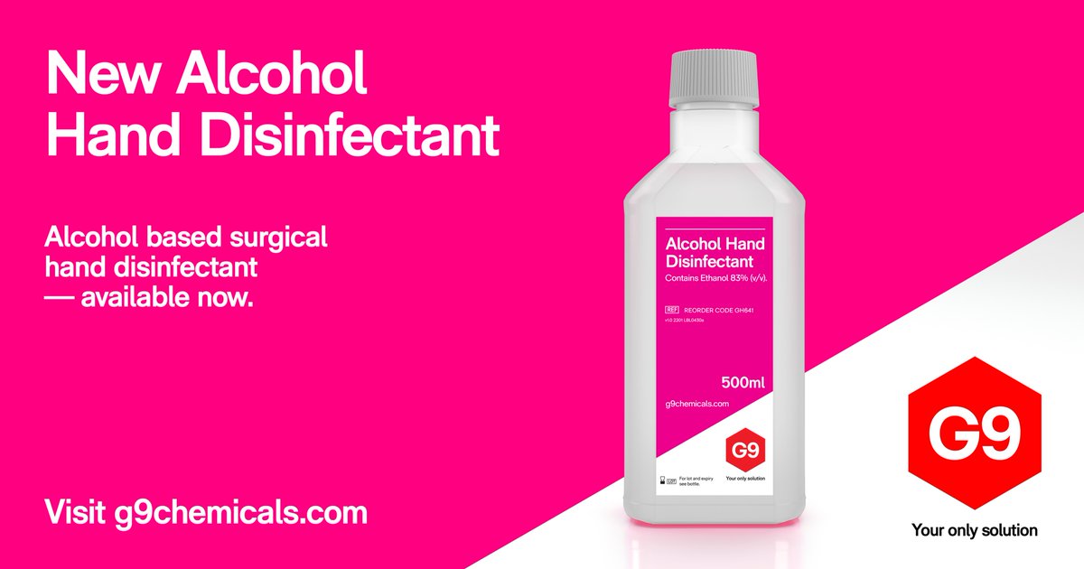 g9chemicalsltd's tweet photo. Say hello to our new, rapid-acting alcohol hand disinfection for surgical hand disinfection — a clear non-fragranced liquid designed to battle bacteria, yeasts, viruses and mycobacteria. Link in bio. 
#g9 #handdisinfectant #disinfectant #veterinary #animalhealth #youronlysolution https://t.co/REbaFdCPWw