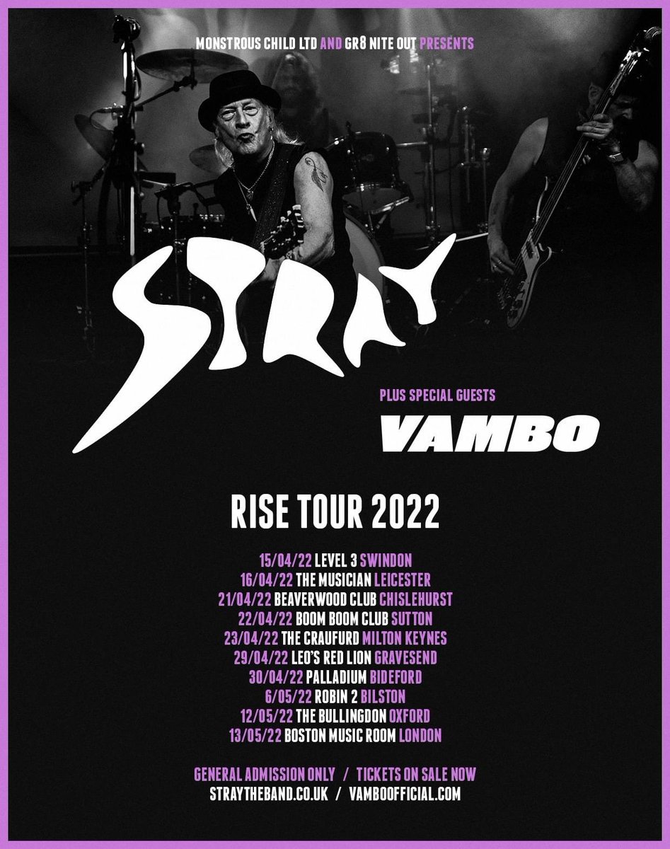 ⚡️🍒STRAY RISE TOUR!🍒⚡️

A GENTLE REMINDER that we will be SPECIAL GUESTS on the STRAY 'Rise' 2022 UK tour! 👽

Get these dates LOCKED IN... 🧐👇🏻

LET'S GET IT! 😈😈😈

#VAMBO #STRAY #RISETOUR2022