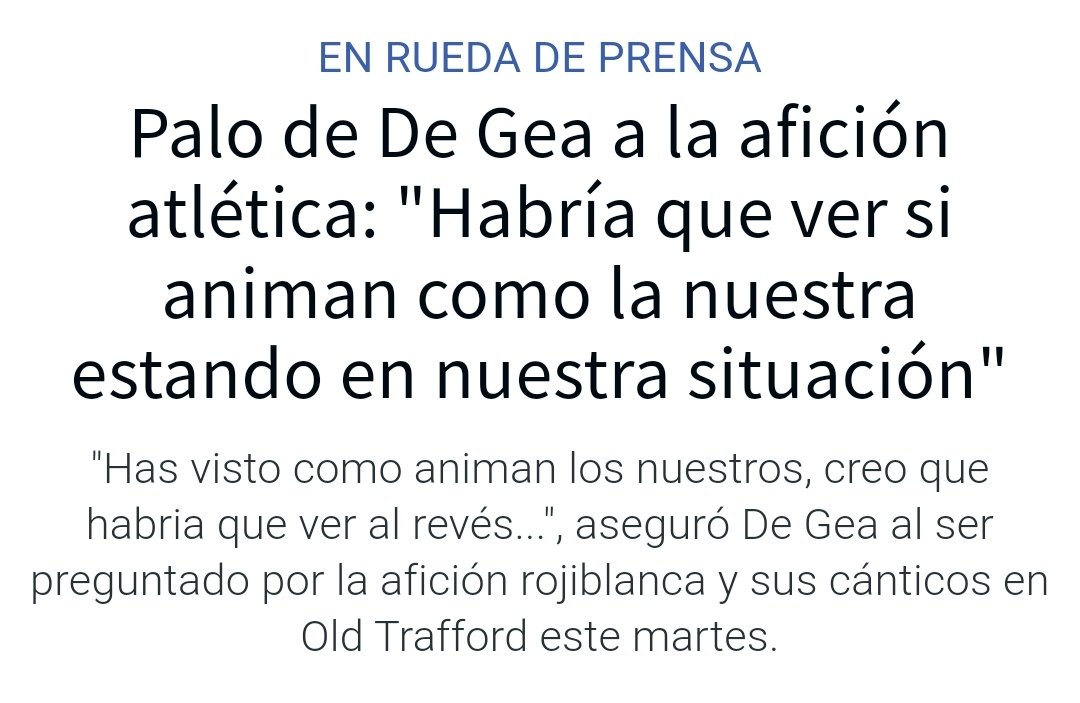 cashacker1980's tweet photo. @D_DeGea yo no sé si estabas en el campo o no pero no oí en ningún momento a los aficionados del Manchester cantar como los 3000 del Atleti...eso si...tu cantas por todos ellos. https://t.co/ksUfzjpJda