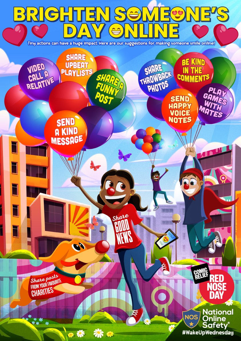 Smile, Red N🔴S Day is coming! 😁 In support of <a href="/comicrelief/">Comic Relief</a> 2022, this week’s special #WakeUpWednesday poster has tips on simple things that we can all do to brighten someone’s day when we’re online! 🤗❤😆

Download &gt;&gt; hubs.ly/Q0164KJS0
