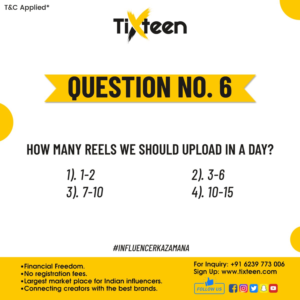 tixteen_'s tweet photo. #JointheQuiz  #Question6
Join our contest &amp; win the exciting gift hampers
Tixteen - your influencer Market place.
.
Hurry Up Start Quiz 6.  🧐
.
T&amp;C Applied* as follows
- Tag 3 friends in the comment section.
- Do follow @tixteen

https://t.co/naThUG0bqv https://t.co/65SH4DlZWP