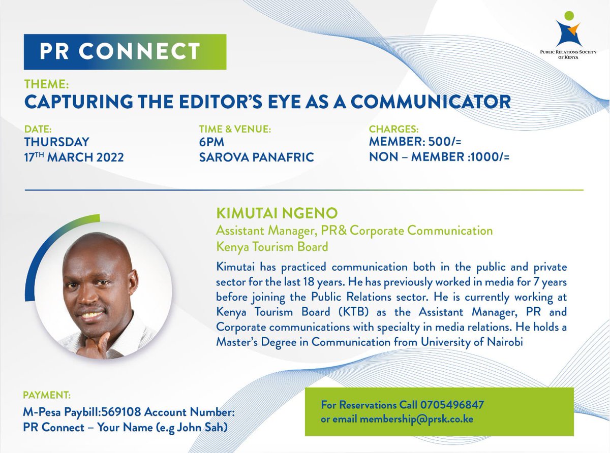 prskkenya's tweet photo. And finally one of our own @kimutaingeno12 will be one of the panelists. We’re pretty excited y’all. Book your slot! #PRConnect #TeamPR https://t.co/vRUnPkJa55