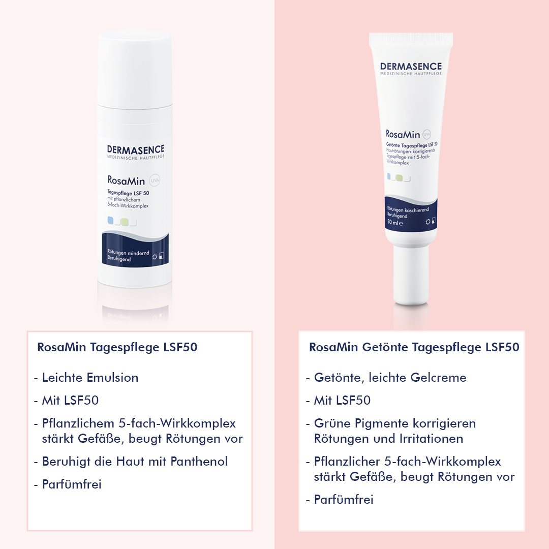 Dermasence's tweet photo. Getönt oder ungetönt - welche #DERMASENCE RosaMin Tagespflege ist dein Favorit? 💙 Beide sind perfekt für die zu Rötungen, #Couperose oder #Rosacea neigende #Haut geeignet. https://t.co/oNupwQgV7F