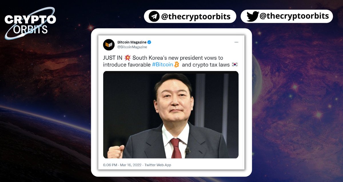 💫South Korea's new president vows to introduce favorable #Bitcoin and crypto tax laws.

#cryptocurrency #CryptoNews