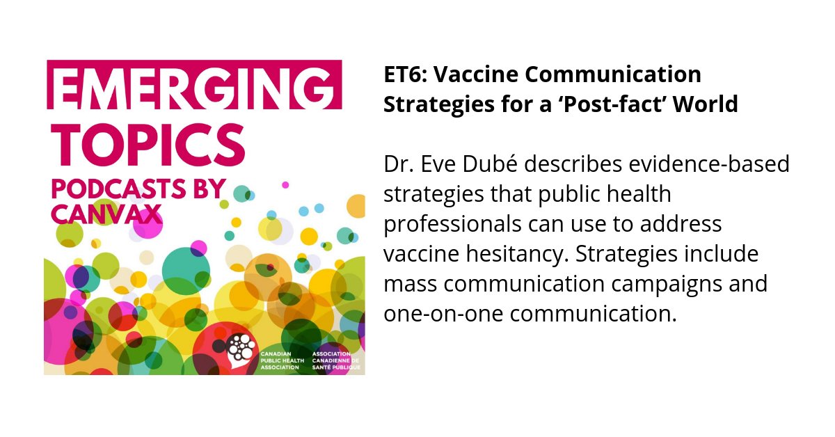 ThisIsCANVax's tweet photo. ๐ง Evidence-based strategies for public health professionals in addressing vaccine hesitancy with Dr. Eve Dubรฉ @DubeEve | ET 6: Vaccine Communication Strategies for a โPost-factโ World | https://t.co/2t0WEqptQD | #CANVaxRes #JoinCANVax
Also available on Spotify and iTunes https://t.co/cKAuVuYkQq