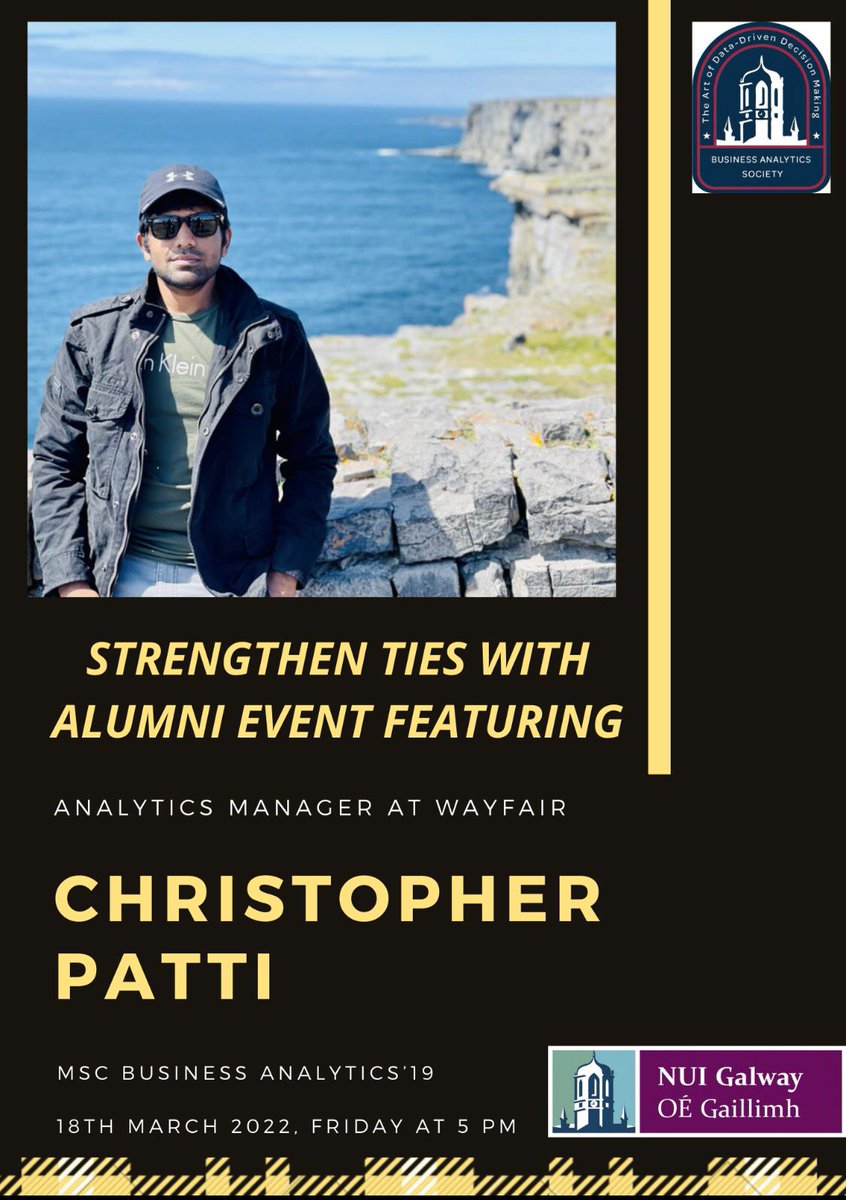 basocnuig's tweet photo. Meet our first alumni for the event!

👋 Mr. Christopher Patti is working as the Analytics Manager at Wayfair. He graduated from class of 2019. He started as an Intern at Wayfair and went on to use his expertise to lead many cross-functional projects! 
Thank you for inspiring us! https://t.co/ftWiJqaU51