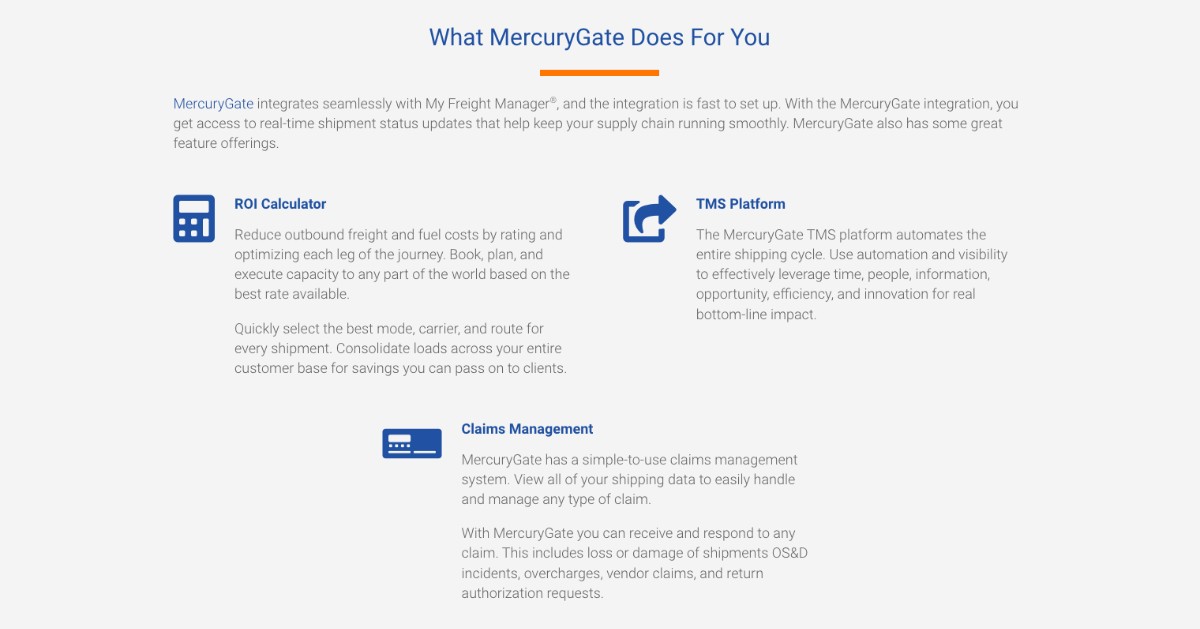 FMI_FreightMgmt's tweet image. #MercuryGate integrates seamlessly &amp;amp; fast with My Freight Manager. Get access to real-time #ShipmentStatus updates that help keep your #SupplyChain running smoothly. 

Features include:

👍 ROI Calculator
👍 Shipping Cycle Automation
👍 Claims Management

ow.ly/Bkbq50IjOH7
