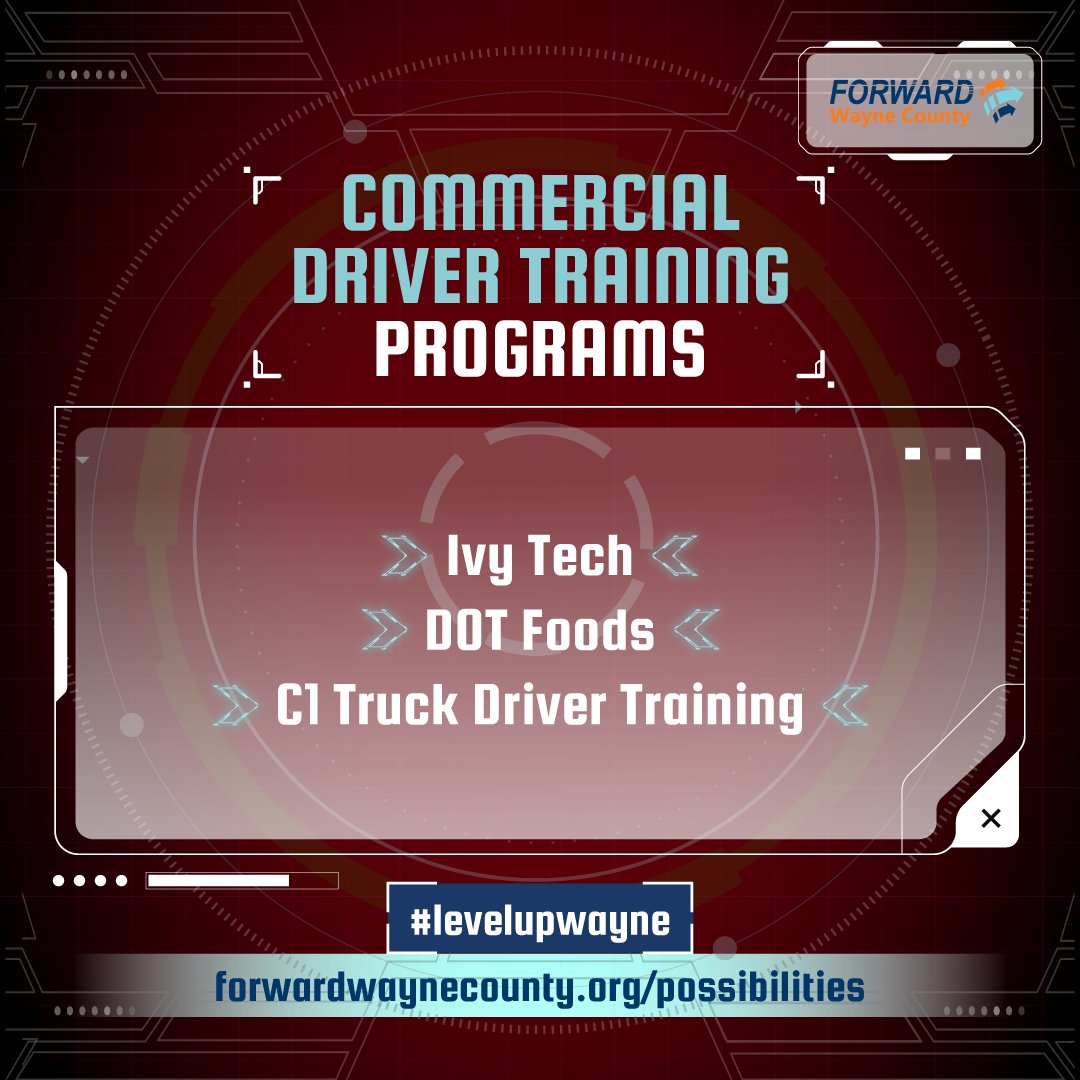 forwardINwayne's tweet photo. Did you know you can get your commercial driver’s license locally–and possibly–for free?! Employers and the State of Indiana are ready to invest in you. Get started today. https://t.co/lsYyUFuzwZ @WorkforceIND #levelupwayne #employability #cdl #nextleveljobs #commercialdriver https://t.co/VM7WjLVmq0