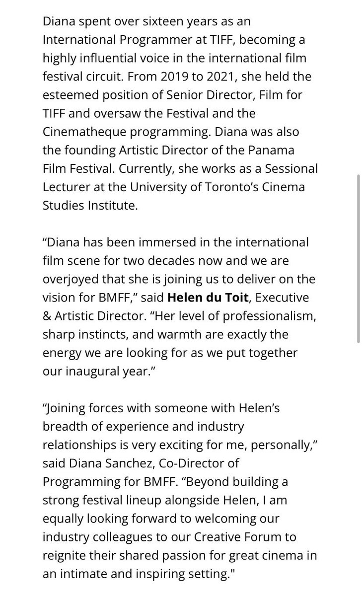 Wow, quite a coup for inaugural <a href="/BlueMtnFilmFest/">Blue Mountain Film + Media Festival</a>: <a href="/cinesanchez/">cinesanchez</a>, most recently Senior Director, Film, for TIFF, joins as co-director of programming.