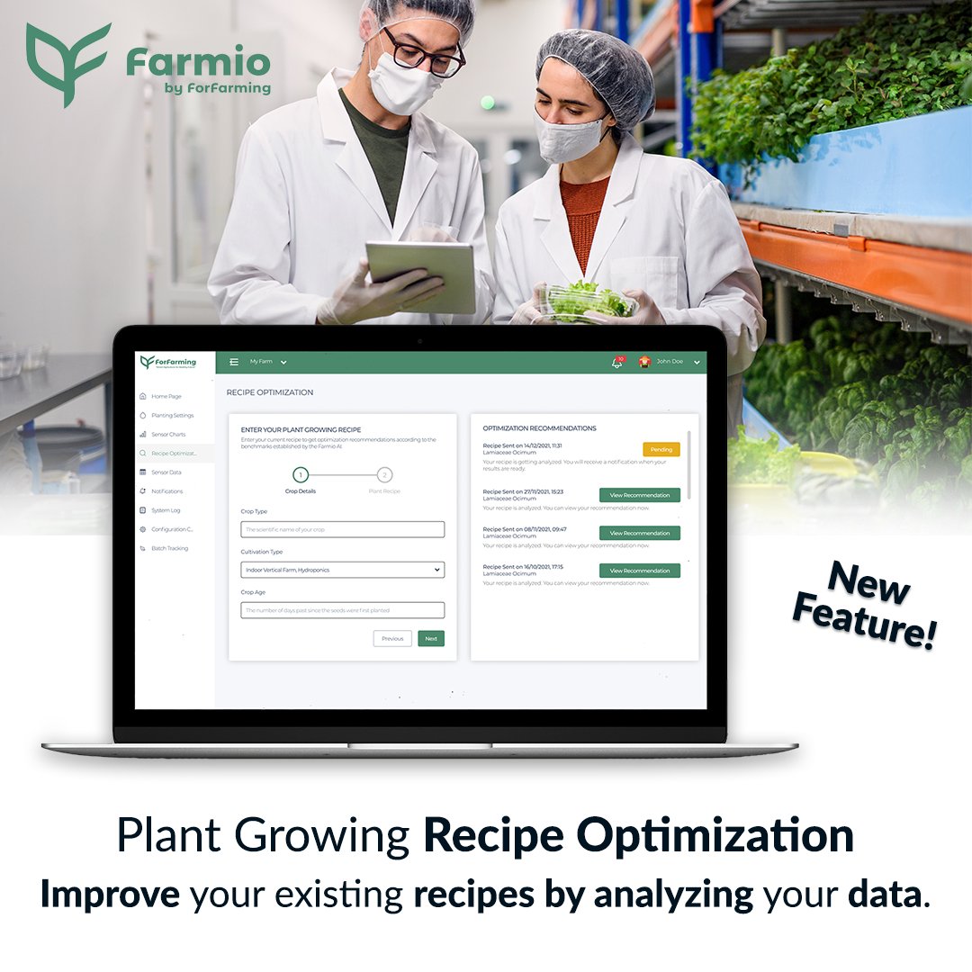 We are happy to announce that Farmio now has a new free tool to help #farmers get the best harvest!

With our Plant Growth Recipe Tool, you can upload your #harvest information and get recommendations from our experts for better growing recipes for your #plants.