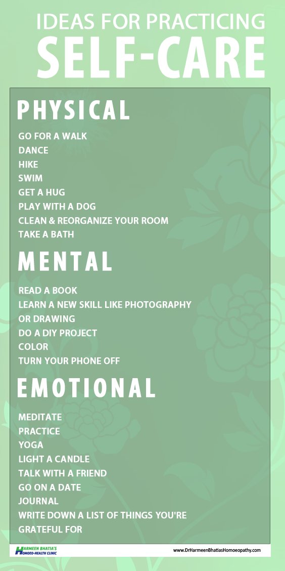 Happy Wellness Wednesday. Always make it a priority to practice self-care. Here are some examples of self-care activities written by Dr. Bhatia. #WellnessWednesday