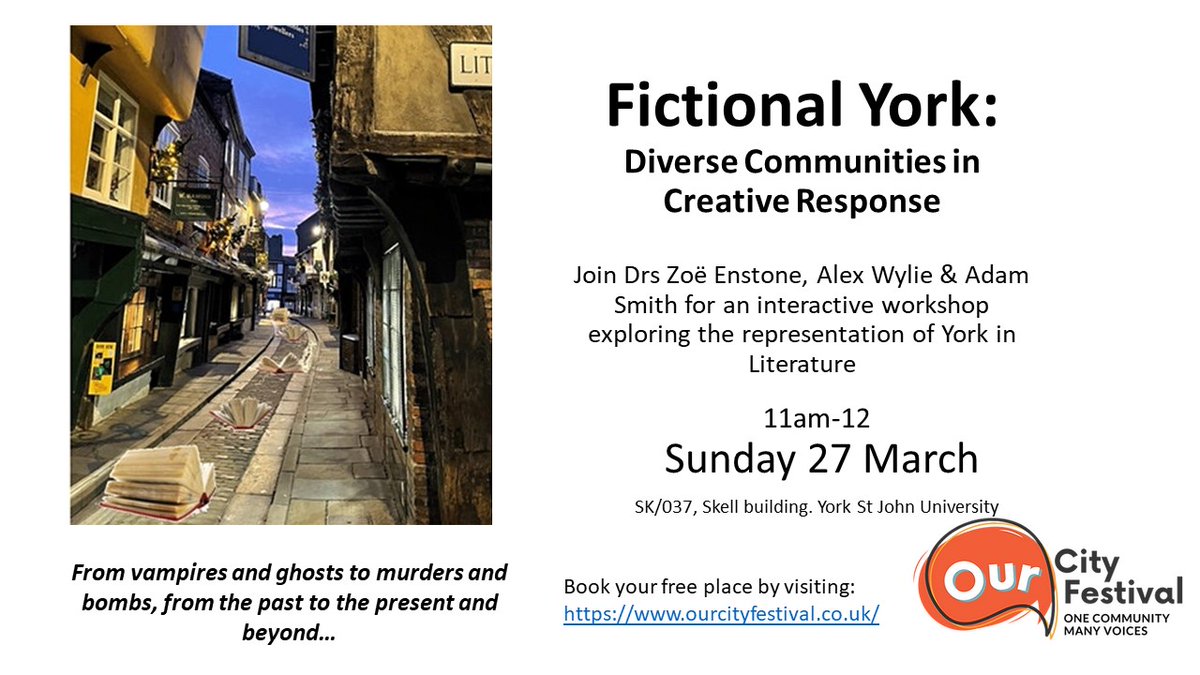 Join colleagues from our School for an interactive workshop on 27 March, during which we'll be exploring various representations on York in Literature. 

Come and tell us about your favourite York-set novels!