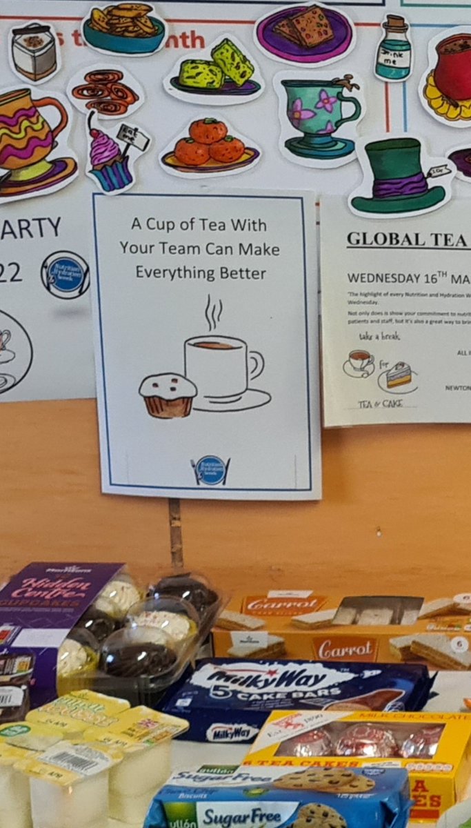 The Global Tea Party has landed on the Stroke and Neurology Rehab Ward! Snacks available for all patients and staff, no matter if anyone suffers from dysphasia, diabetes, specific food intolerances etc. Plus IDDSI + SUGAR quizzes with pens for the winner🏆
<a href="/NHWeek/">N&H Week</a> <a href="/swb_slt/">SLT SWB</a> @swbot