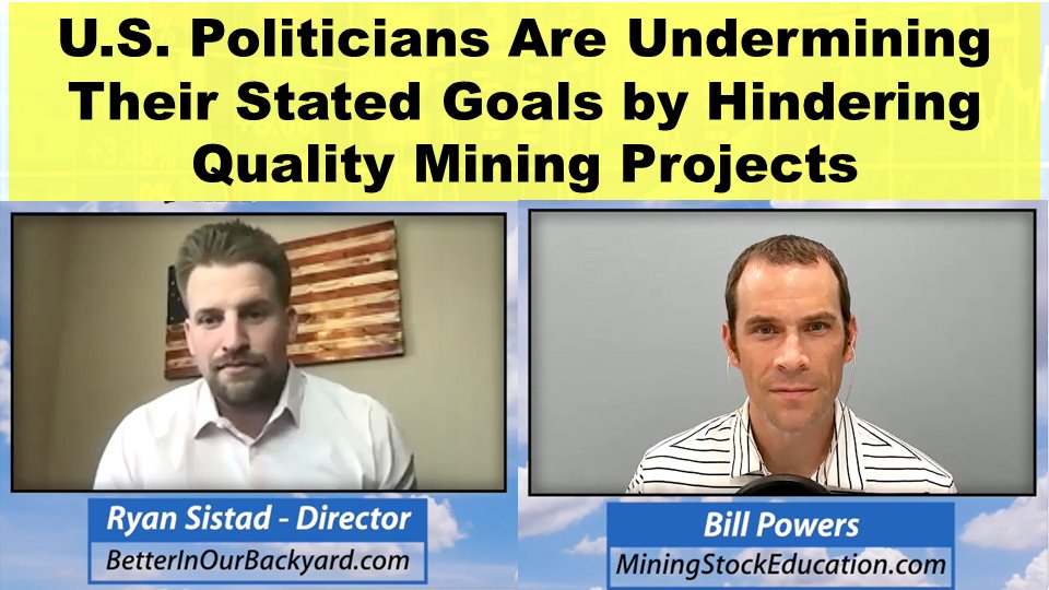 MiningStockEdu's tweet photo. Listen to #BetterInOurBackyard Executive Director Ryan Sistad on how US politicians &amp; bureaucrats are undermining their own stated goals re: critical metals domestic supply &amp; EV production &amp; adoption by opposing/hindering quality American mining projects

https://t.co/e0uiUXdZft https://t.co/bR9F7ky5ef