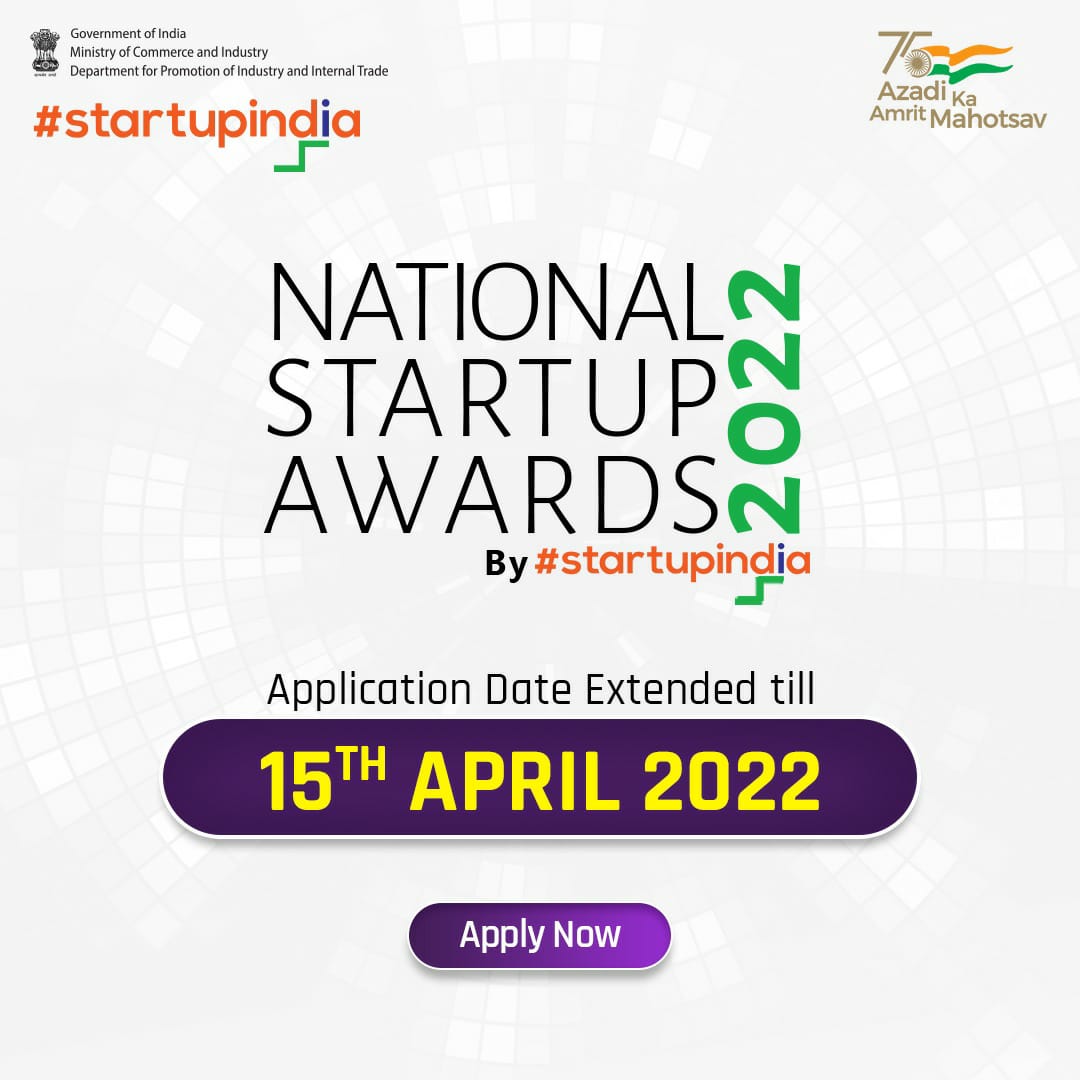 karnatakadem's tweet photo. Deadline Extended!
The deadline for the 3rd edition of the 'National Startup Awards 2022,' a #flagshipproject initiated by DPIIT to recognise and promote innovation across 17 sectors, 50 sub-sectors, and 7 special categories, has been extended till April 15, 2022.
#startup https://t.co/MNnAvPpOY4