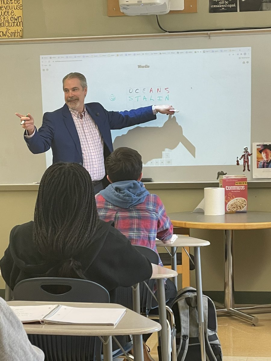 Mr. Fay’s junior history classes have been involved in a fierce history-themed Wordle competition. Period 6 got this one in two attempts! #studentsengaged