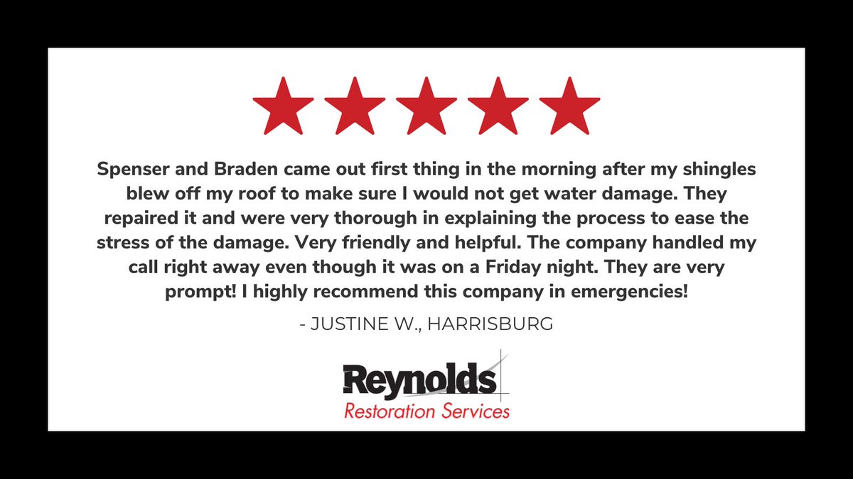 ReynoldsRestor's tweet photo. Thank you for your review, Justine! We are so glad to hear you were pleased with our quick response time and our team! #CustomerFeedback #CustomerTestimonial #5Stars https://t.co/dogAl4vVw7