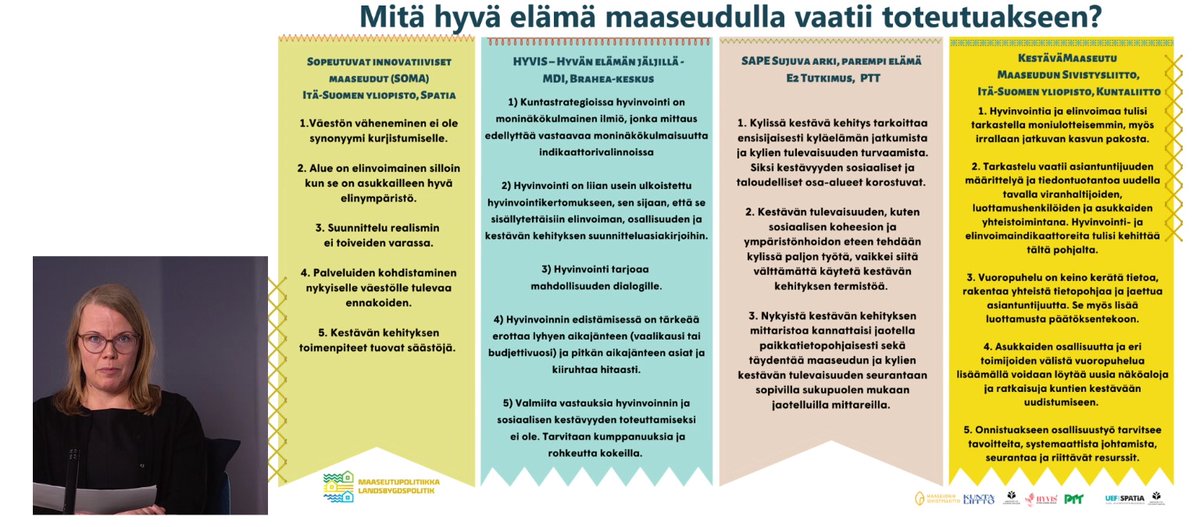 Hyvä elämä maaseudulla -webinaarista. Mitä #hyväelämä maaseudulla vaatii toteutuakseen? Yhteenvetoa @virpi_harilahti 

#maapuhu @UEFSpatia @MaaseudunS @MDIfriends
@e2_tutkimus
maaseutupolitiikka.fi/tapahtumat/hyv…