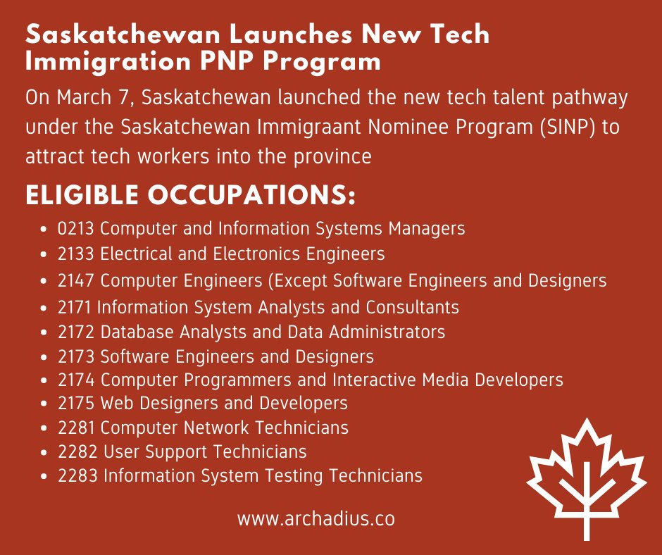On March 7, Saskatchewan launched the new Tech Talent Pathway under the Saskatchewan Immigrant Nominee Program (SINP) to attract tech workers into the province.
archadius.co
#startup #investorvisa #canadapr #canada #canadavisa #settleincanada #permenantresidency