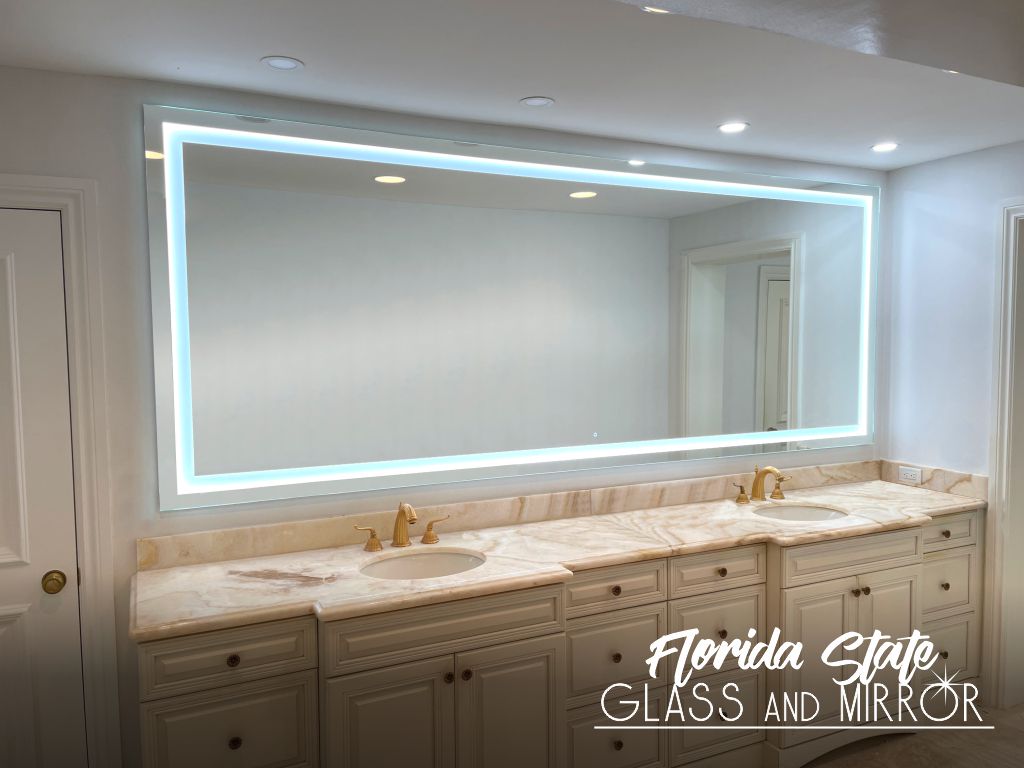 This LED bathroom mirror is a true symbol for style and sophistication. Call Us for a Free Estimate at 561-997-6990

#ledmirror #mirrorled #led #mirror #vanitymirror #glazier #modernmirrors #designerbathroom #luxurybathrooms #glassandmirrorexperts #glassexperts #floridastateglass