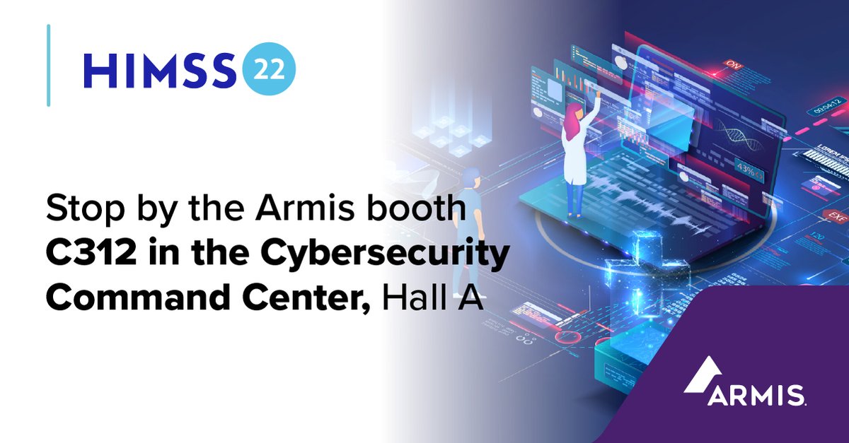 ArmisSecurity's tweet image. Good Morning #HIMSS! The #Armis team are ready and waiting! We&apos;d be happy to walk you through a live demo of the Armis #Agentless Device #Security Platform. Booth 312 Exhibit Hall A - #Cybersecurity Command Center: ow.ly/p4jm50IkCRU
#HIMSS22 #Healthcare #IoMT