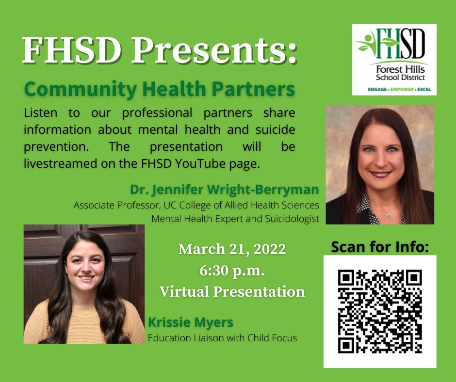 FHSchools's tweet photo. Our district is lucky to have such valuable partners here to help our community navigate mental health and suicide prevention. You won't want to miss this important presentation! Livestream is happening at 6:30 p.m. on March 21. INFO: https://t.co/WexFVjnpwy https://t.co/dpiXT8iZ7R