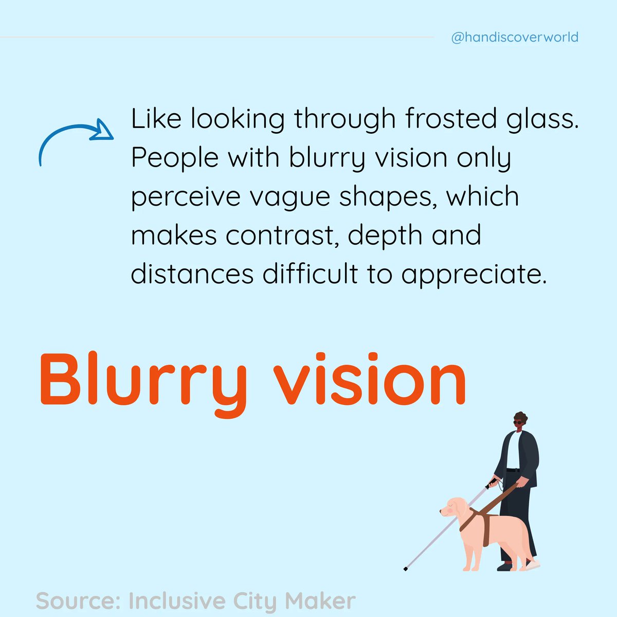 Handiscovercom's tweet photo. Visual impairment takes various forms. It's important to know that not all people carrying a white cane are plunged into darkness ๐ฆฎ Learn more about some different forms of Visual Disability by swiping through these pictures ๐ฉ๐ปโ๐ฆฏ
#Handiscover #Disability #RaiseAwareness https://t.co/aDBileGGHN