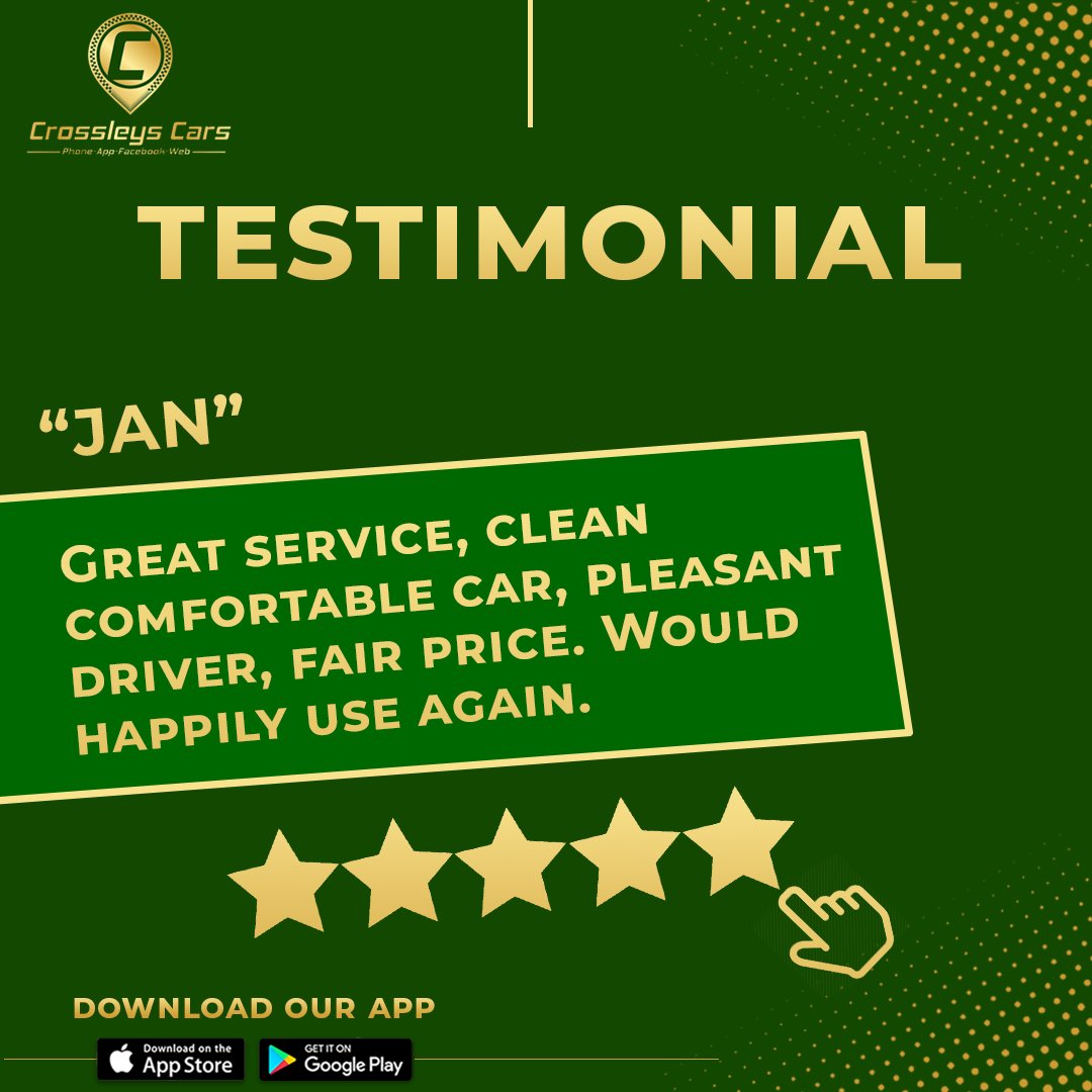 CrossleysCars's tweet photo. A huge thank you to Jan for the kind words left in this review!
Pre-book via our app for faster booking & priority service: https://t.co/x2qFsq72pi
π01422 202020
πhttps://t.co/cmtaSK6dHy
-
-
-
#crossleys #testimonial #review https://t.co/VgqJEMgKbU