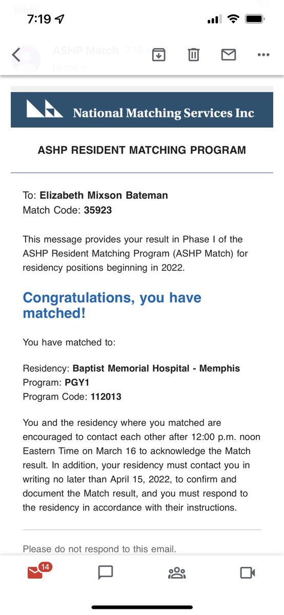 mixson_b's tweet photo. DREAM COME TRUE! 🥳 I MATCHED! Can’t wait to move to Memphis for @BaptistMemRxRes See you soon! #TwitteRx #PharmRes https://t.co/sd7rh53LyC