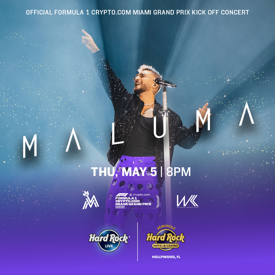 Start your engines!🏎️🏁@maluma is performing live for the Official  @f1miami https://t.co/uSwYBGEMS6 Grand Prix Kick Off Concert May 5 at Hard  Rock Live! Tickets go on sale Friday at 10AM! Social media pre-sale