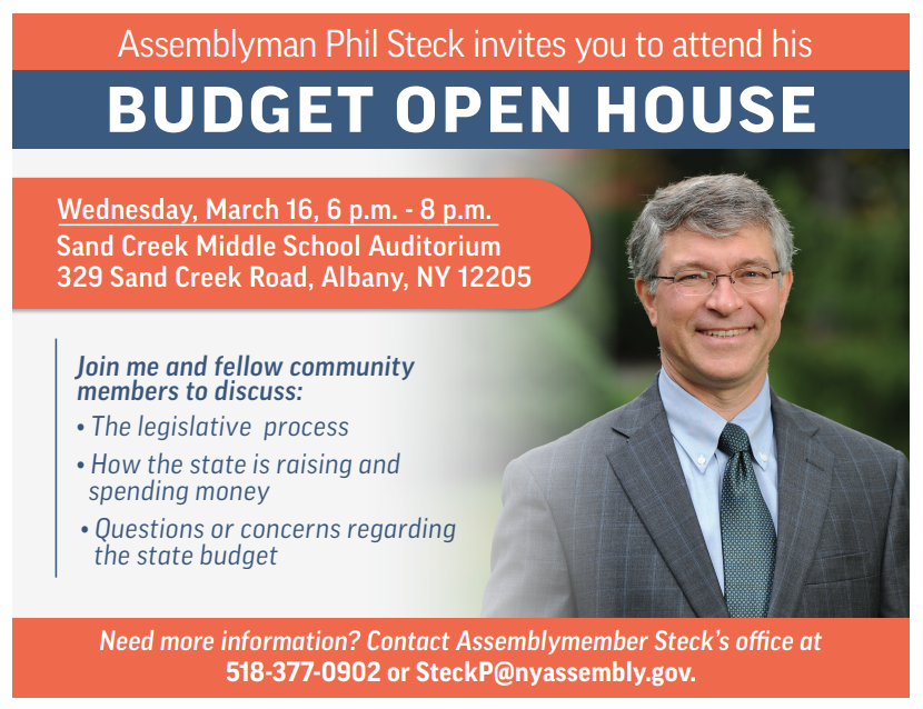 steck_phil's tweet photo. I'm looking forward to speaking with you all TONIGHT at the Budget Open House at the Sand Creek Middle School from 6-8PM
#BudgetOpenHouse #NYSBudget #NewYork #NYSAssembly https://t.co/rmfruMBXHz
