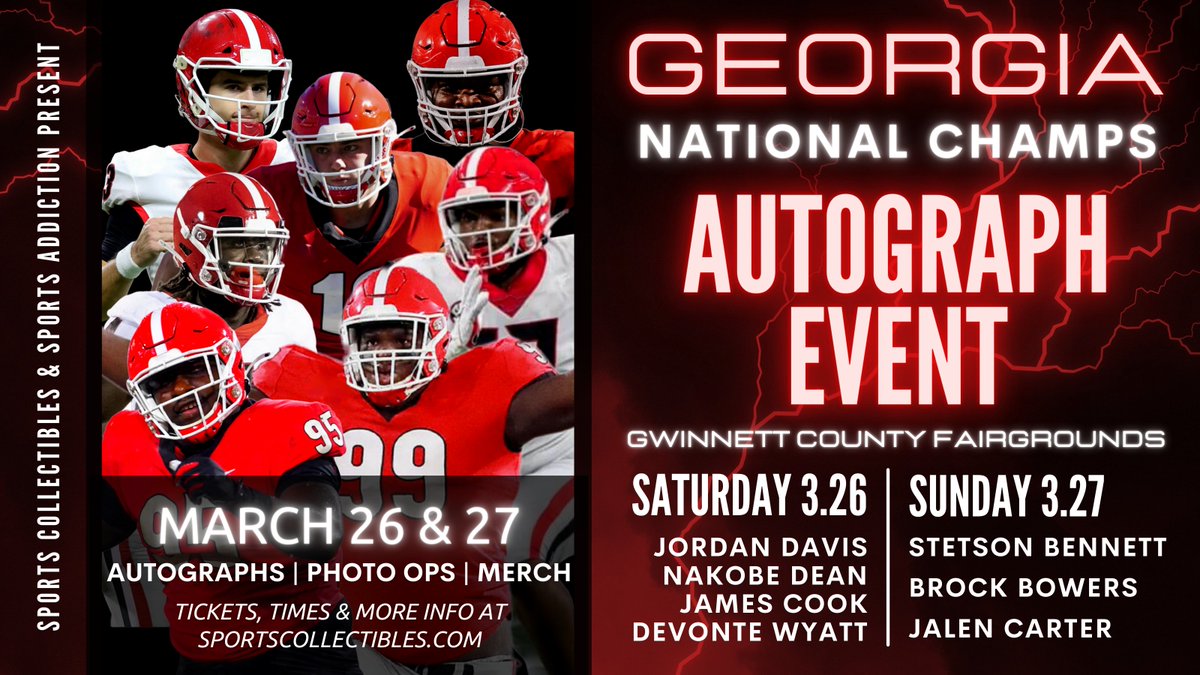 Dawg_Post's tweet photo. Stetson Bennett, Jordan Davis, Nakobe Dean, Devonte Wyatt, Brock Bowers and Jalen Carter - Here's a shot to get all of these players in once space for probably the last time for a long, long time. You can get tickets here: https://t.co/aYaZ6R80G0 https://t.co/jDsEJ4Zs5H