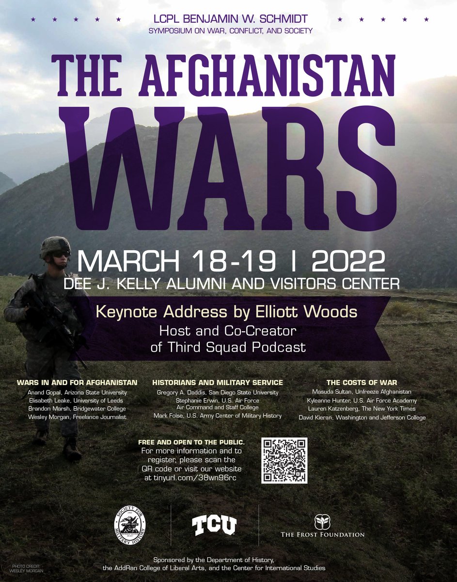 KaraDixonVuic's tweet photo. In two days, join us @TCU for the LCpl. Benjamin W. Schmidt Symposium the Afghanistan Wars. https://t.co/7i1WRbwih6