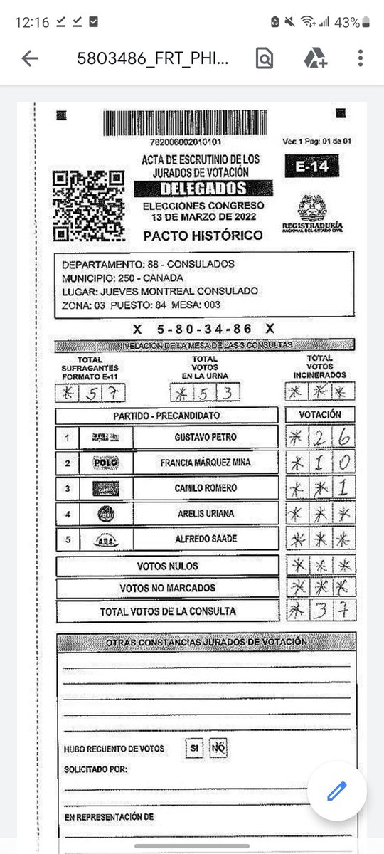 La_Seconde_Life's tweet photo. En la mesa donde votamos en el consulado de Montreal 🇨🇦 Canadá todo en orden exepto que no esta el E-14 por Camara. ¿USTEDES REVISARON LOS E-14 DE LA MESA DONDE VOTARON EN CANADÁ? @PactoHistorico https://t.co/ZNVQ6LuNMG