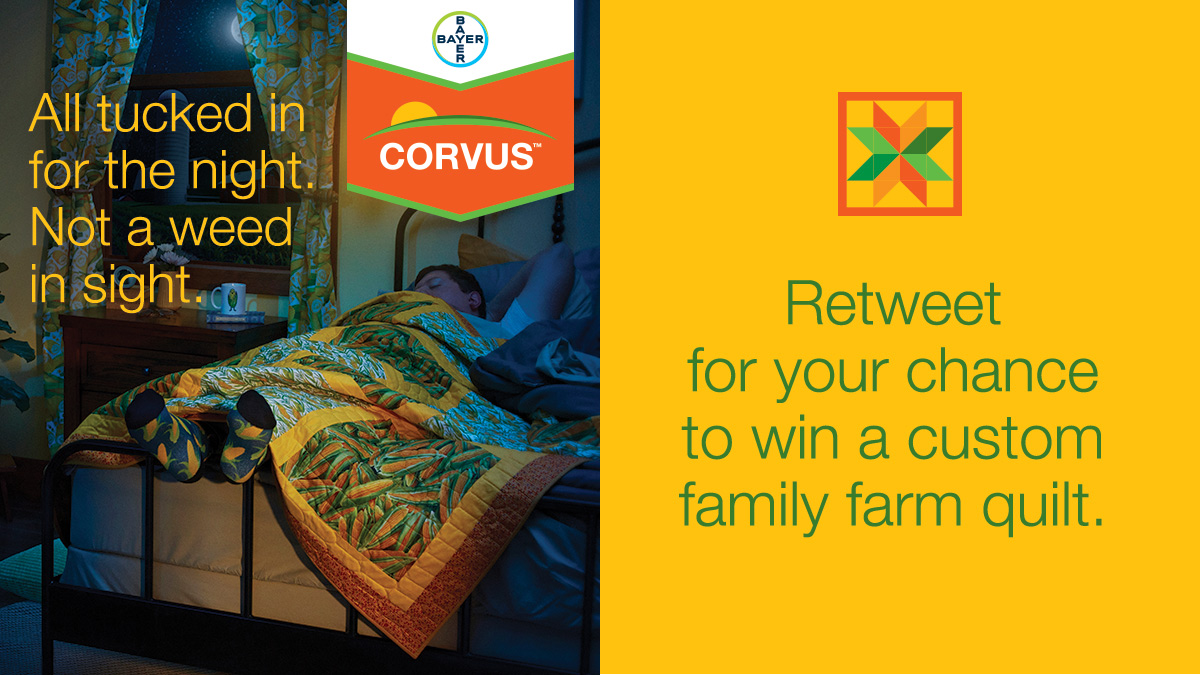 We’re giving away 3 custom family farm quilts. Because there’s nothing like a good night’s sleep knowing your fields are weed free, thanks to new #Corvus corn herbicide. 🌽 Retweet this post with the hashtag #FarmQuiltContest by March 25th. Must follow us to win. #EastCdnAg
