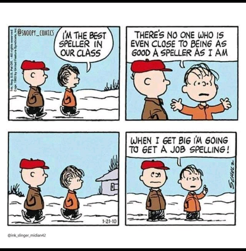 WritingSparkle's tweet photo. Been doing a lot of editing, so this comic makes me smile.
#WritingSparkle #comic #edit #spelling #reading #writing #charliebrown #humour https://t.co/UBGvbAEEDb