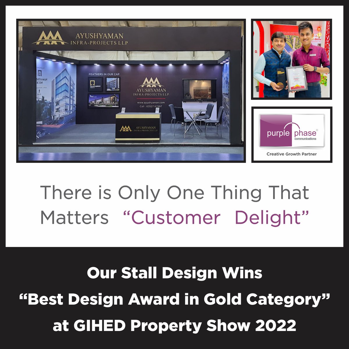 PurplePhaseCom's tweet photo. As a Creative Growth Partner of our clients, our sole aim is to assure “Customer Delight”. This award is reflection of our commitment to work and reaffirmation of the trust that our clients pose in us.

#exhibition2022 #stalldesigning #exhibition #exhibitiondesign #stalldesign https://t.co/pt8hFd3Wzb