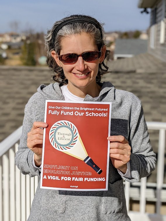 EdVotersPA's tweet photo. Upper Dublin mom Ali and her dog support education justice for PA public school students. #EdVigil https://t.co/QByPG67KEP