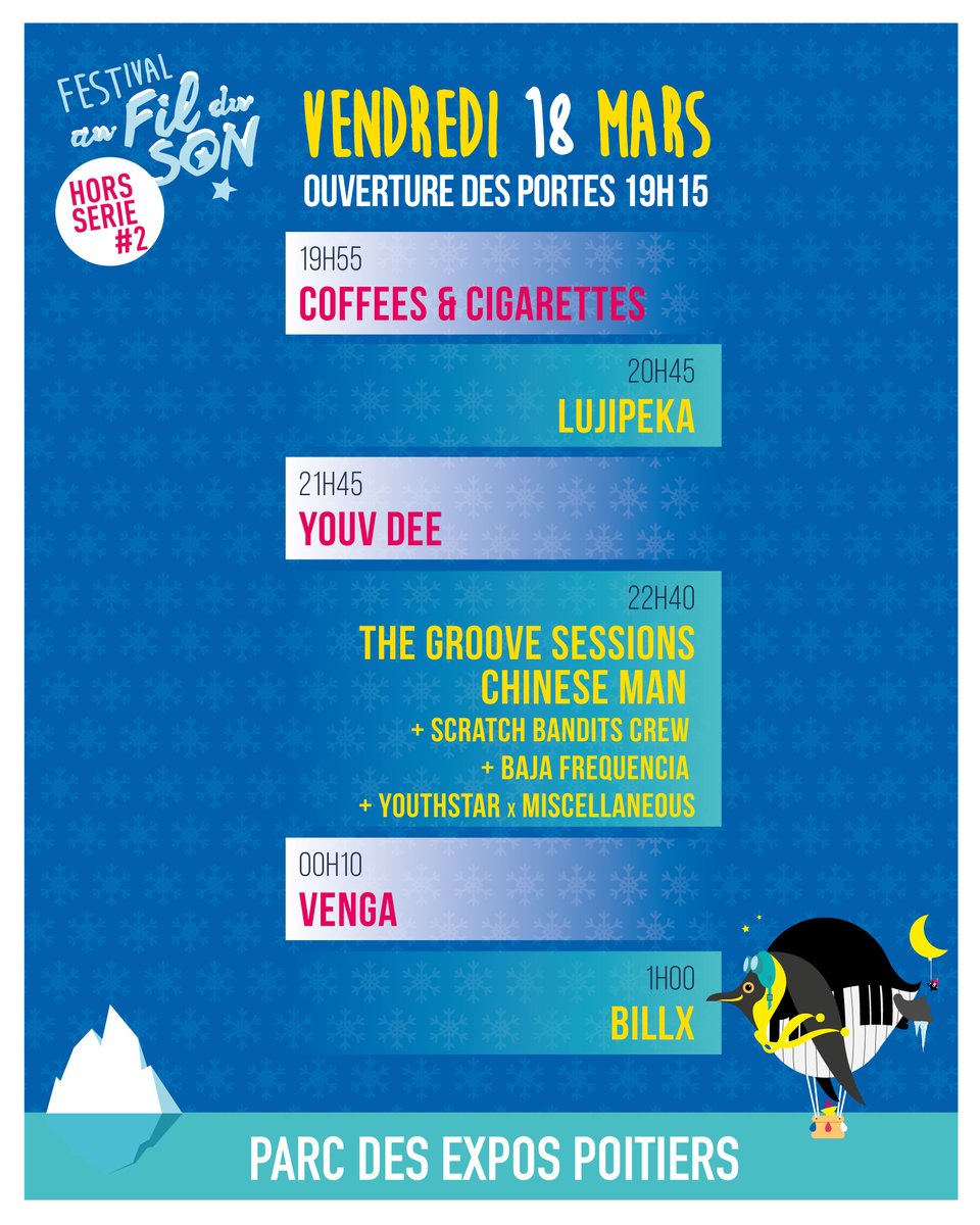 HORS SÉRIE #2 RENDEZ-VOUS TOUT À L'HEURE ! ⏰
Mamamiaaaa ! Ça commence ce soir avec The Groove Sessions (@ ChineseManMusic + BLABLABLA)  @ luji357, BillX, Youv Dee, Venga et @ Coffeesandcigar ! Ouvertures des portes à 19h15, don't be late !

Billets disponibles sur place !
