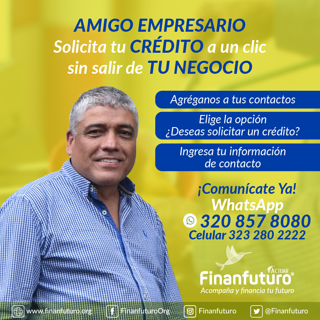 #ConFinanfuturo tu #negocio encuentra la mejor opción de acompañamiento e inversión para seguir adelante, comunícate con nuestra asistente virtual y aclara tus dudas.
#Finanfuturo, más cerca del #empresario que eres.