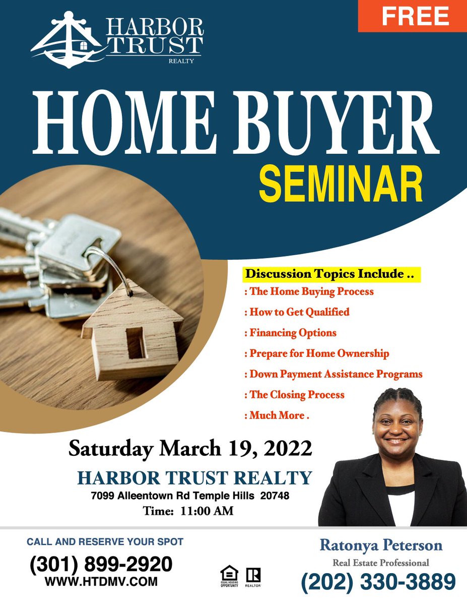 Ratonya_Realtor's tweet photo. It’s FREE come on out and join us. RSVP is Saturday March 19th at 11am. 301-899-2920 or https://t.co/TI485CiZzu https://t.co/jmT3hmqEr5