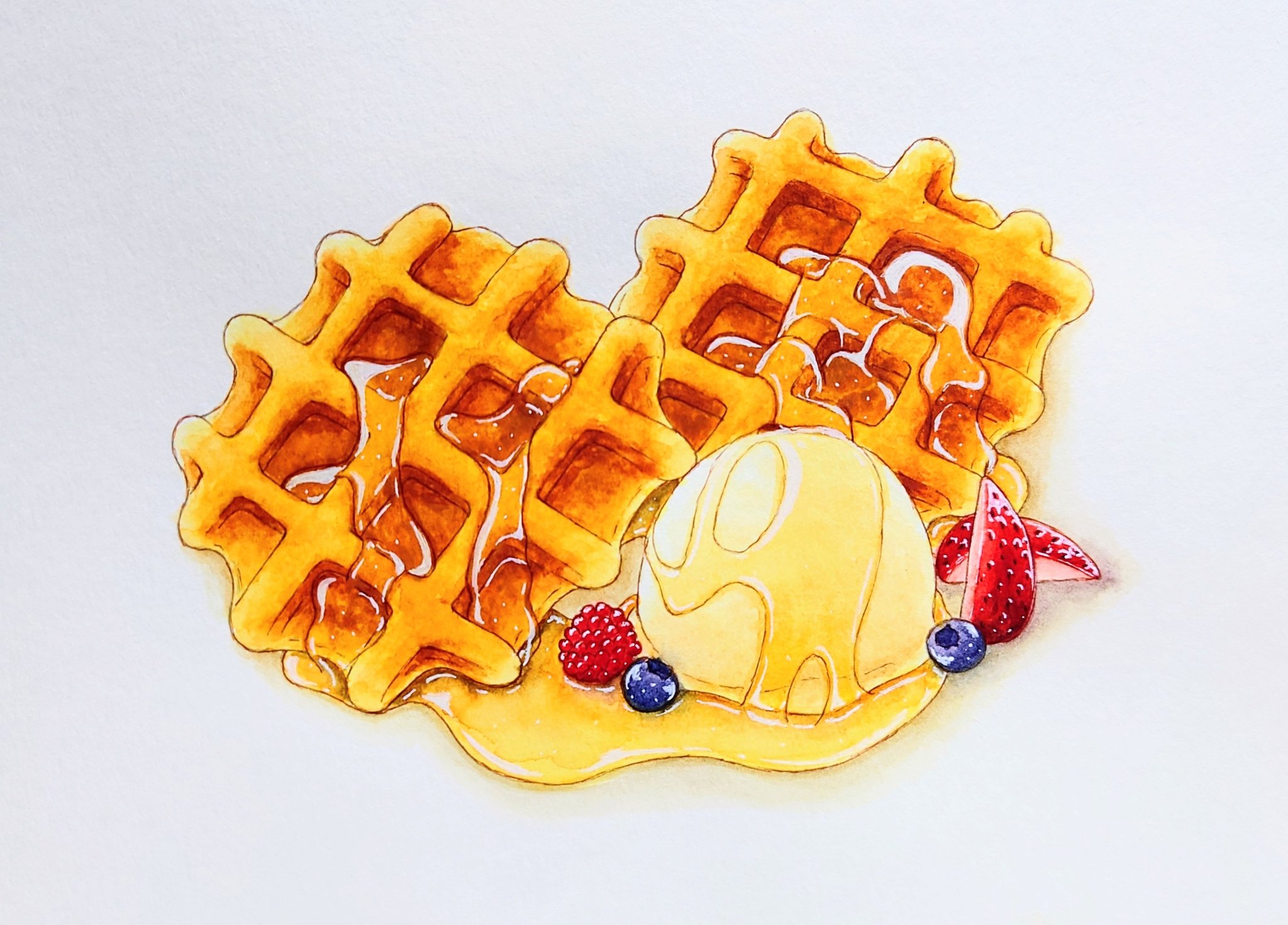 ライアーアルカロイド 遅めの投稿ですが 透明水彩でベルギーワッフルを描いてみました イラスト スイーツ 食べ物イラスト Foodillustration 絵描きさんと繫がりたい T Co Sihene4cxh Twitter