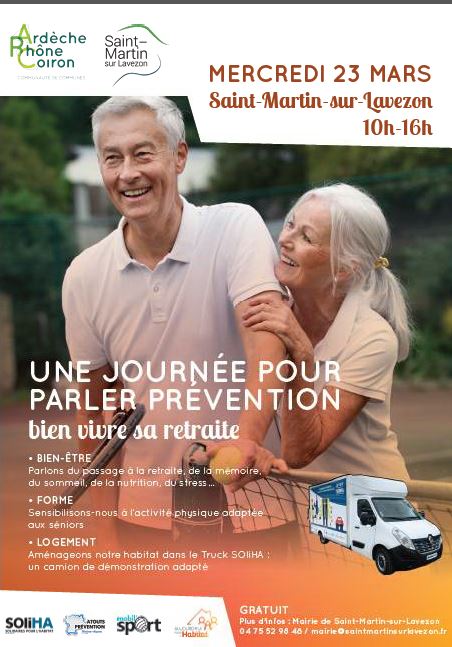 🗓️ 23 mars - Une journée pour parler #prévention et  comment bien vivre sa retraite organisée à Saint-Martin-sur-Lavezon, en Ardèche. Activités ludiques et  d’information autour de l’autonomie dans le logement, de la santé, de l’activité sportive et de loisirs.  <a href="/AtoutsPrev_RA/">Atouts Prévention Rhône-Alpes</a>